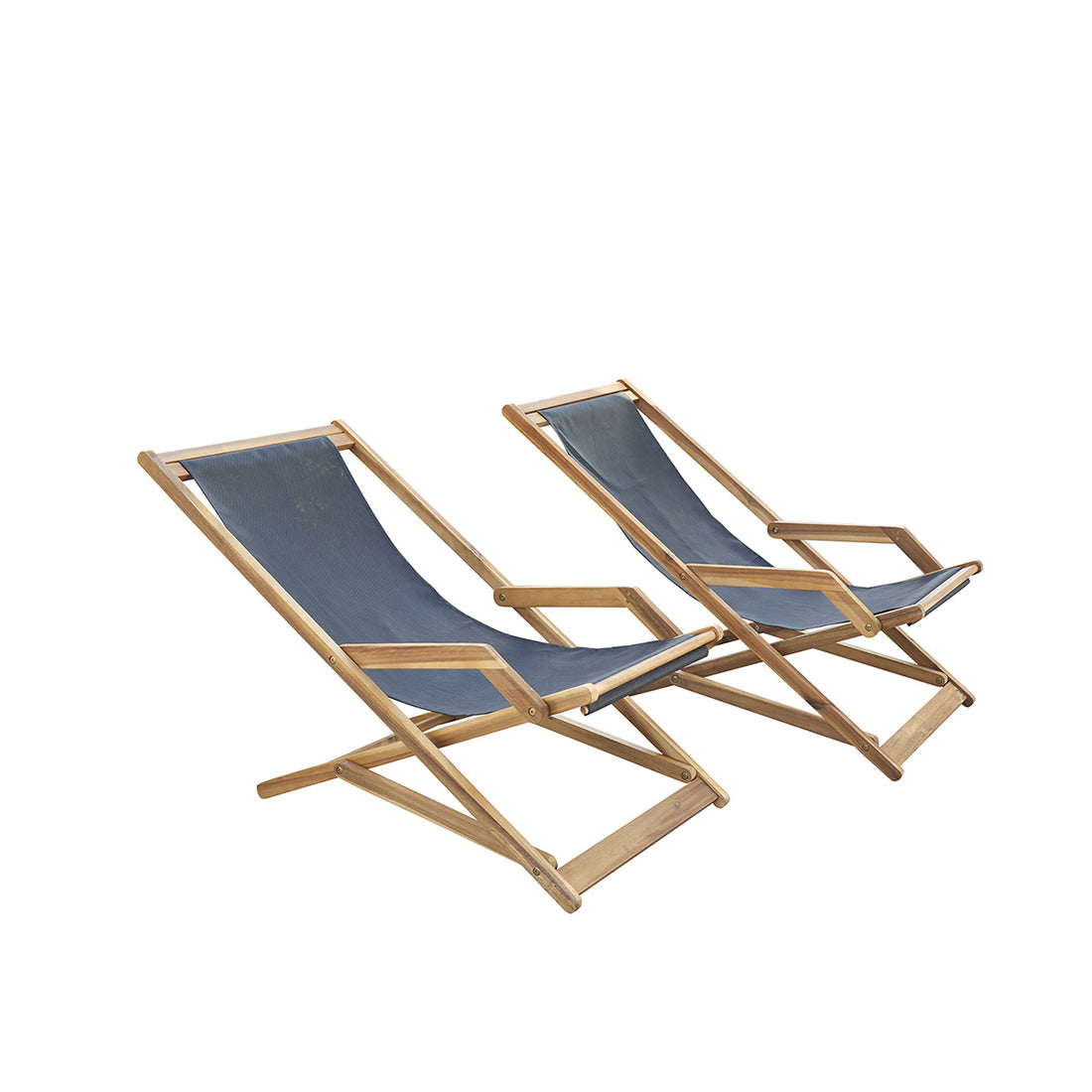 HANOÏ - Transat en acacia massif et textilène noir (lot de 2)