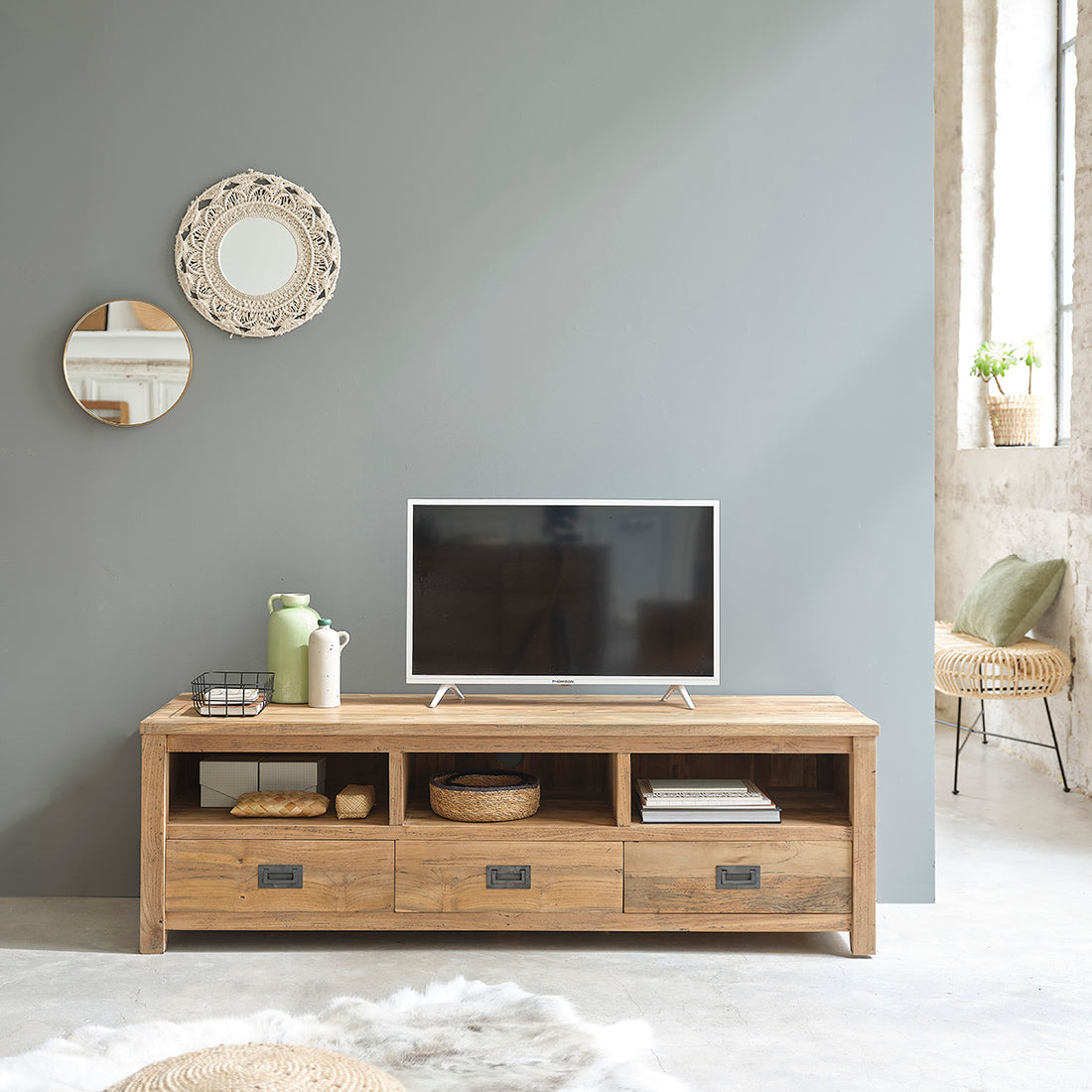 CARGO - Meuble TV en teck massif recyclé 160 cm