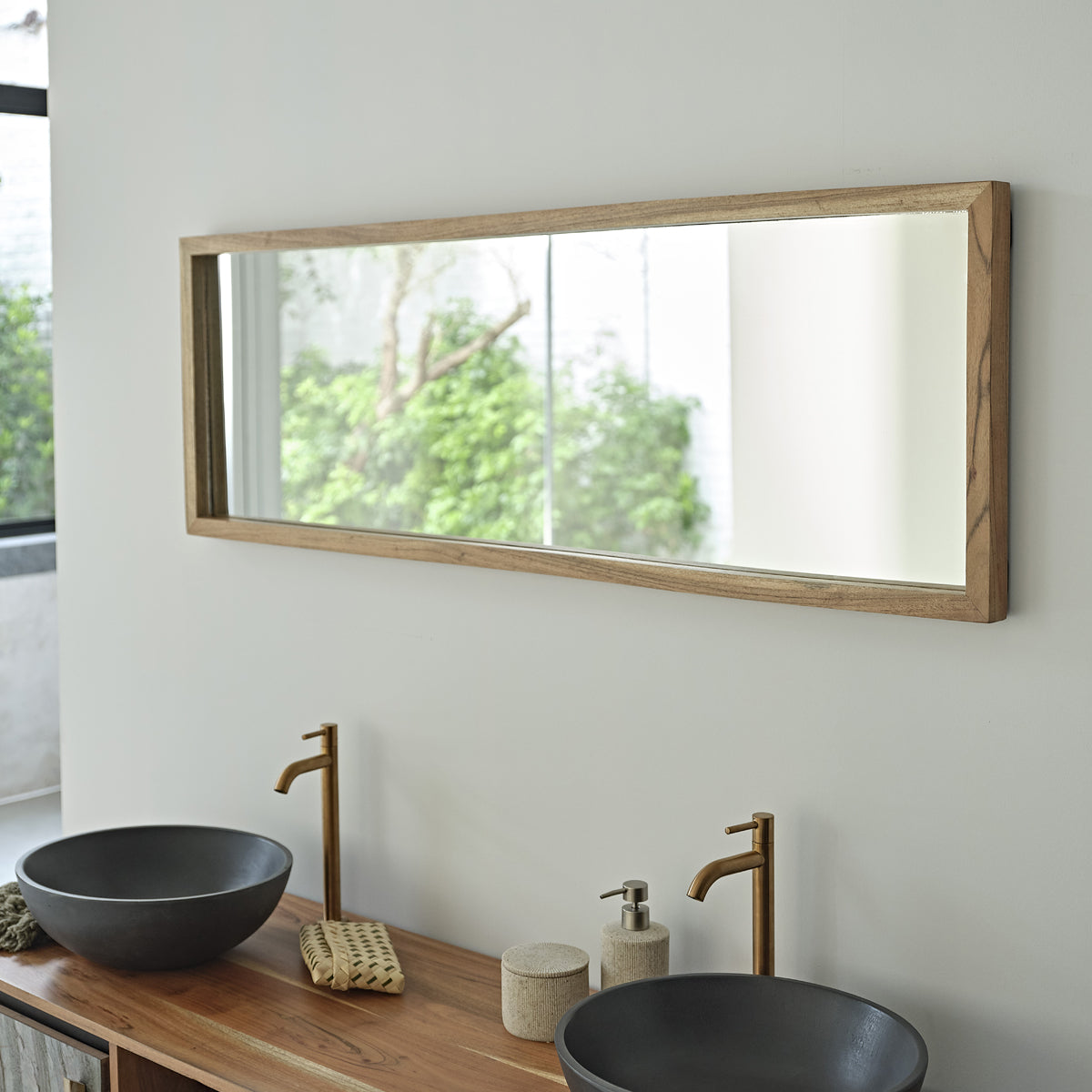 EDEN ROCK - Miroir en acacia massif rectangulaire 130x45 cm