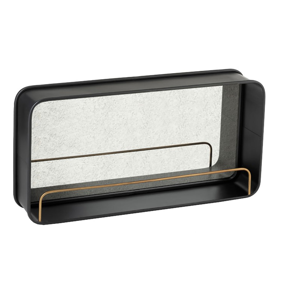 Miroir en métal noir avec étagère dorée