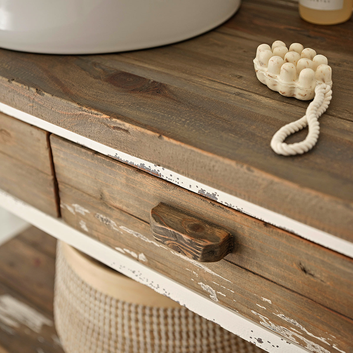 SEZANNE - Meuble sous vasque en bois recyclé massif 150 cm