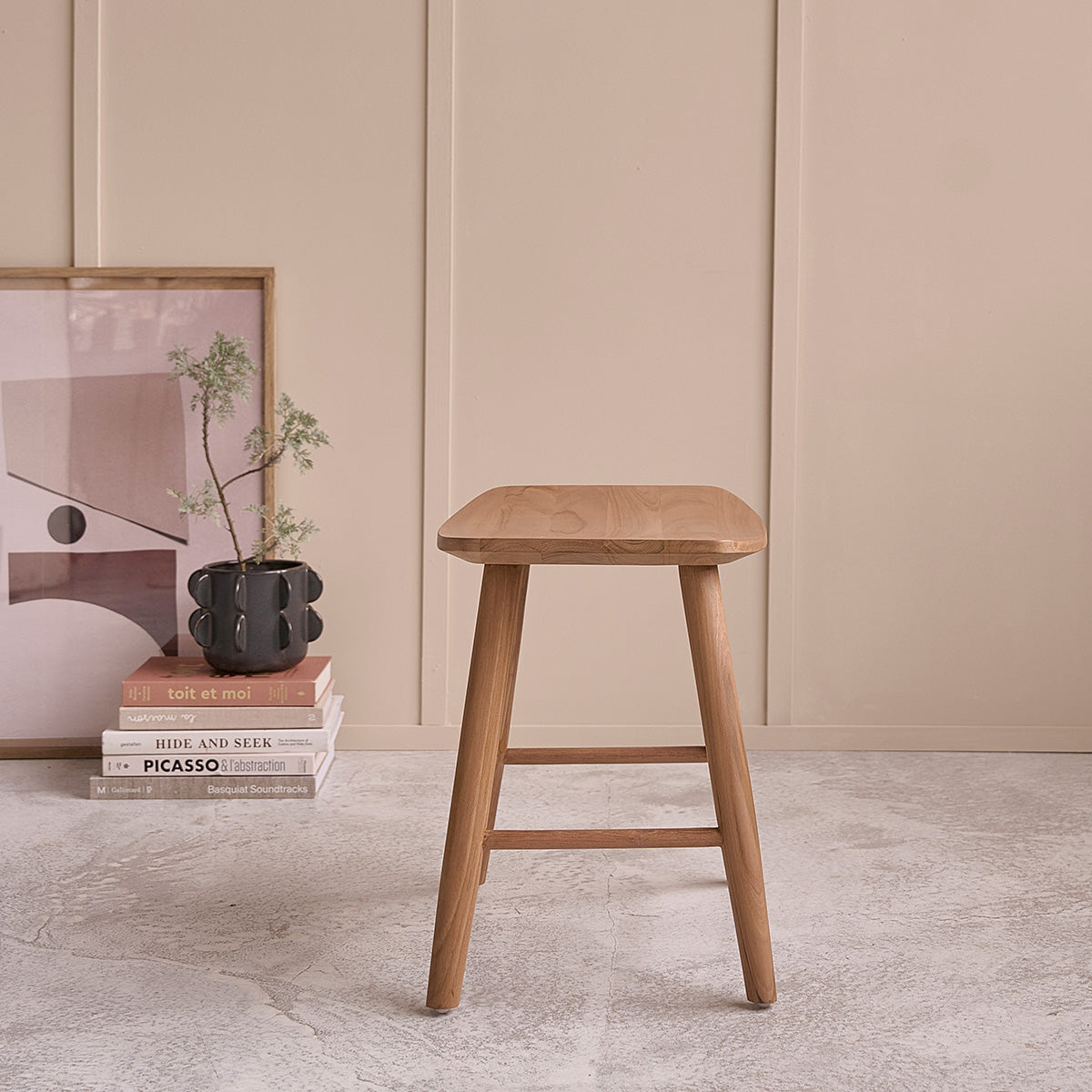 AMBRE - Lot de 2 tabourets de bar en teck massif 45 cm