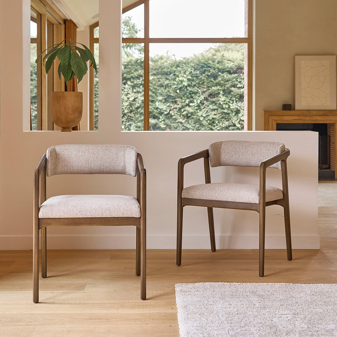 ÉLOI - Lot de 2 chaises en bois massif et tissu texturé beige chiné