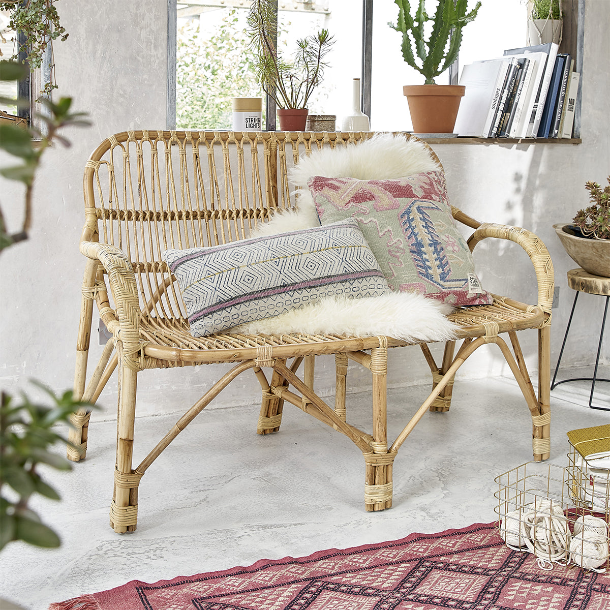 PAOLA - Banquette en rotin vintage