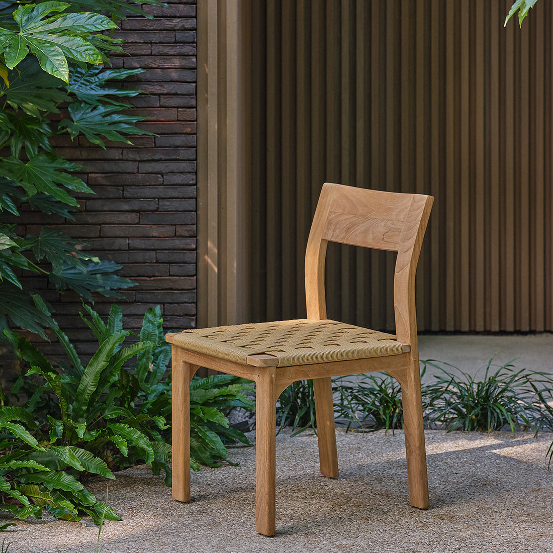 PIANA - Chaise de jardin en teck massif et rotin