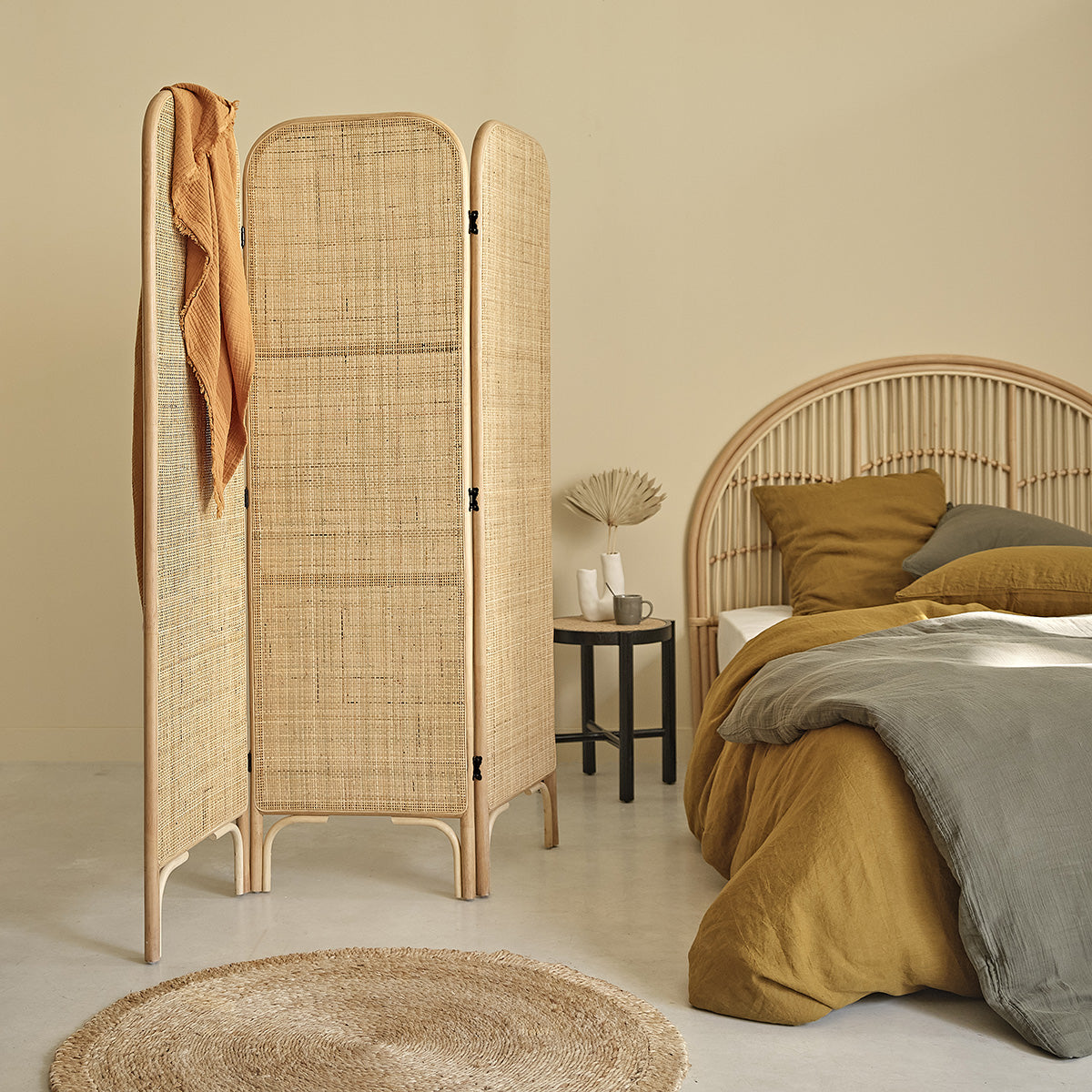 JANE - Paravent en rotin et cannage 3 panneaux