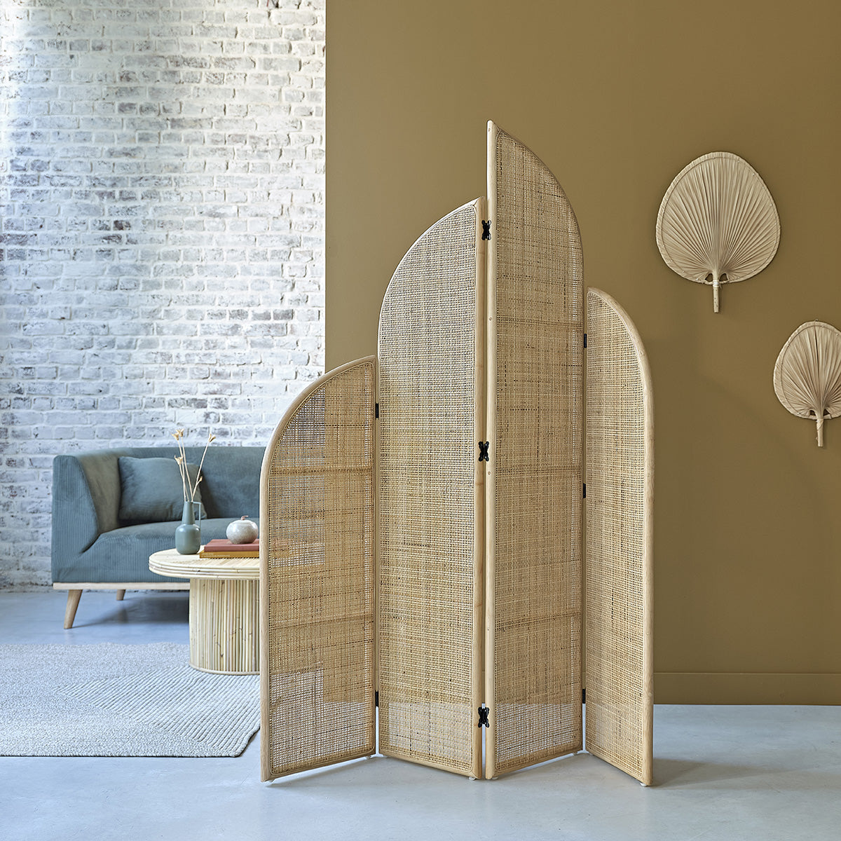 JANE - Paravent en rotin et cannage 4 panneaux