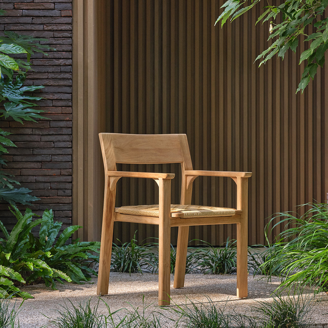 PIANA - Fauteuil de jardin en teck massif et rotin