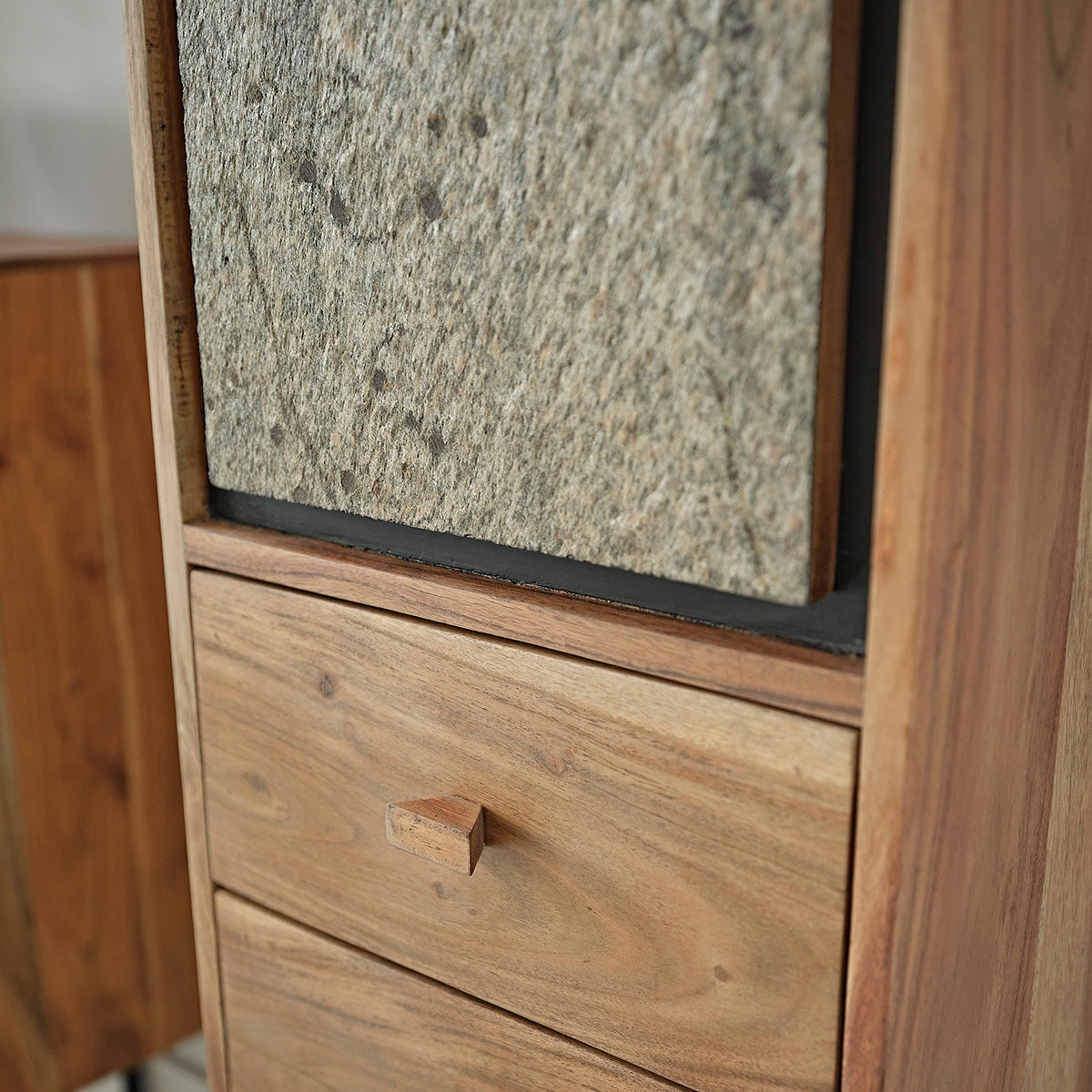 EDEN ROCK - Colonne de salle de bain en acacia massif et pierre 130 cm