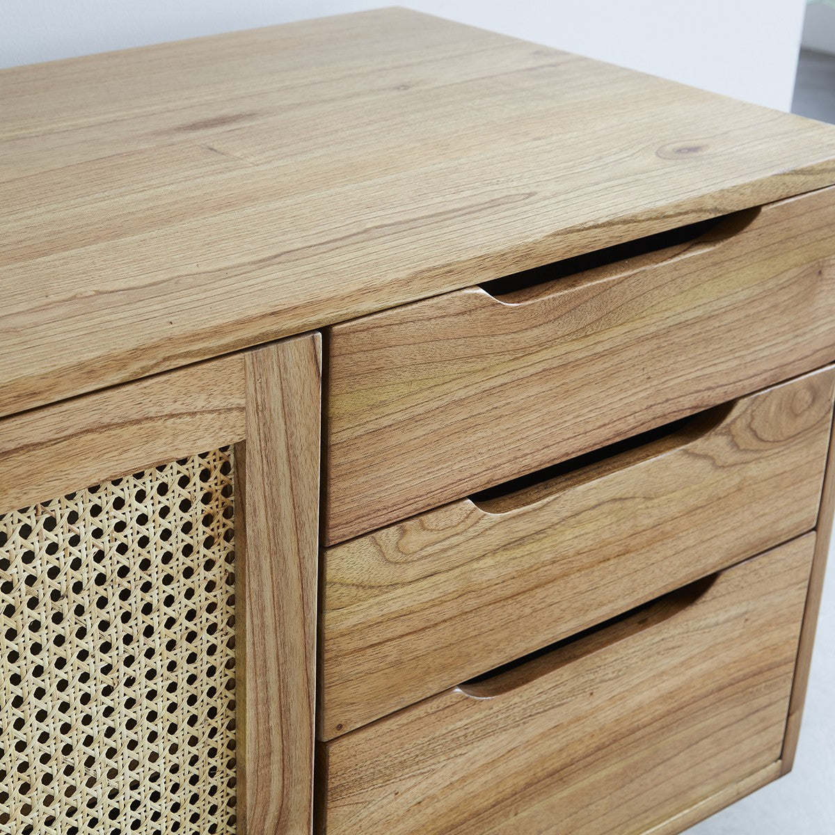 HANA - Meuble sous vasque en mindi massif et cannage 135 cm