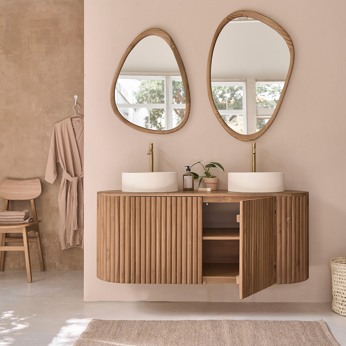 BELIZE - Meuble de salle de bain en teck massif suspendu 140 cm