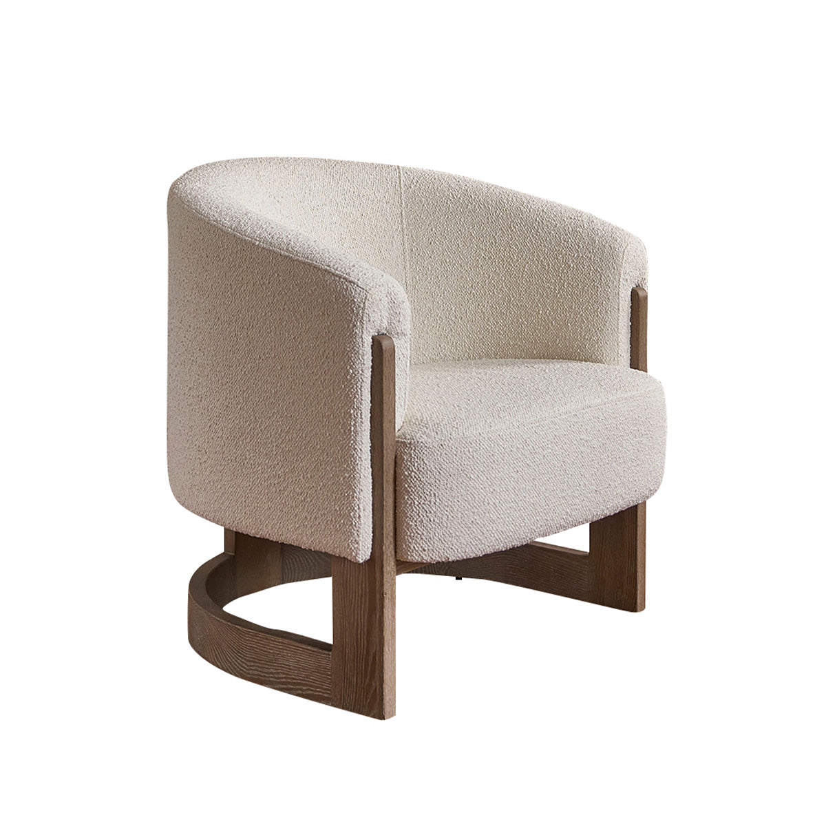 MALO - Fauteuil en chêne massif et tissu bouclette écrue