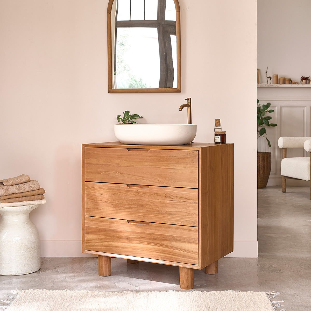GUSTAVE - Meuble de salle de bain en teck massif 80 cm