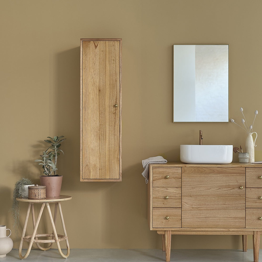 FIFTIES - Colonne de salle de bain en mindi massif suspendue 120 cm 