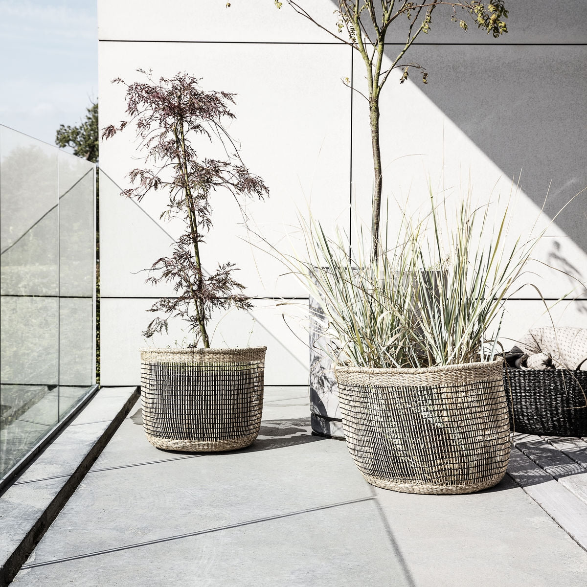 Lot de 3 paniers naturels et noirs