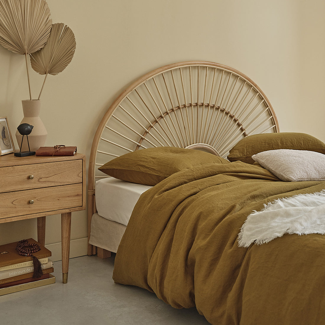 BOHO - Tête de lit arrondie en rotin 160 cm