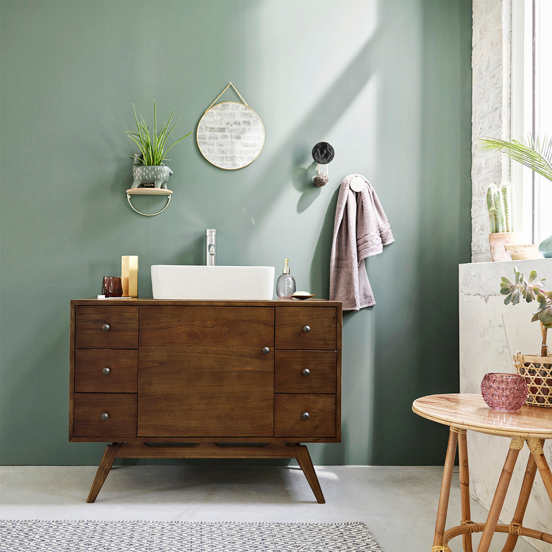 EMILE - Meuble de salle de bain en mindi massif 100 cm