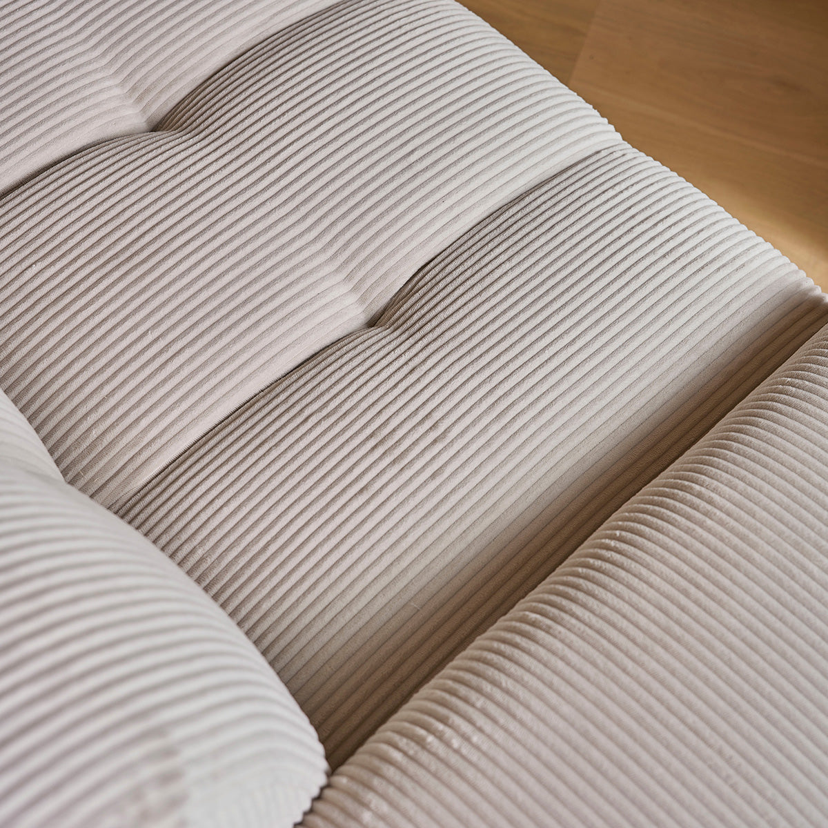 ALPHONSE - Canapé droit 3 places en velours côtelé écru