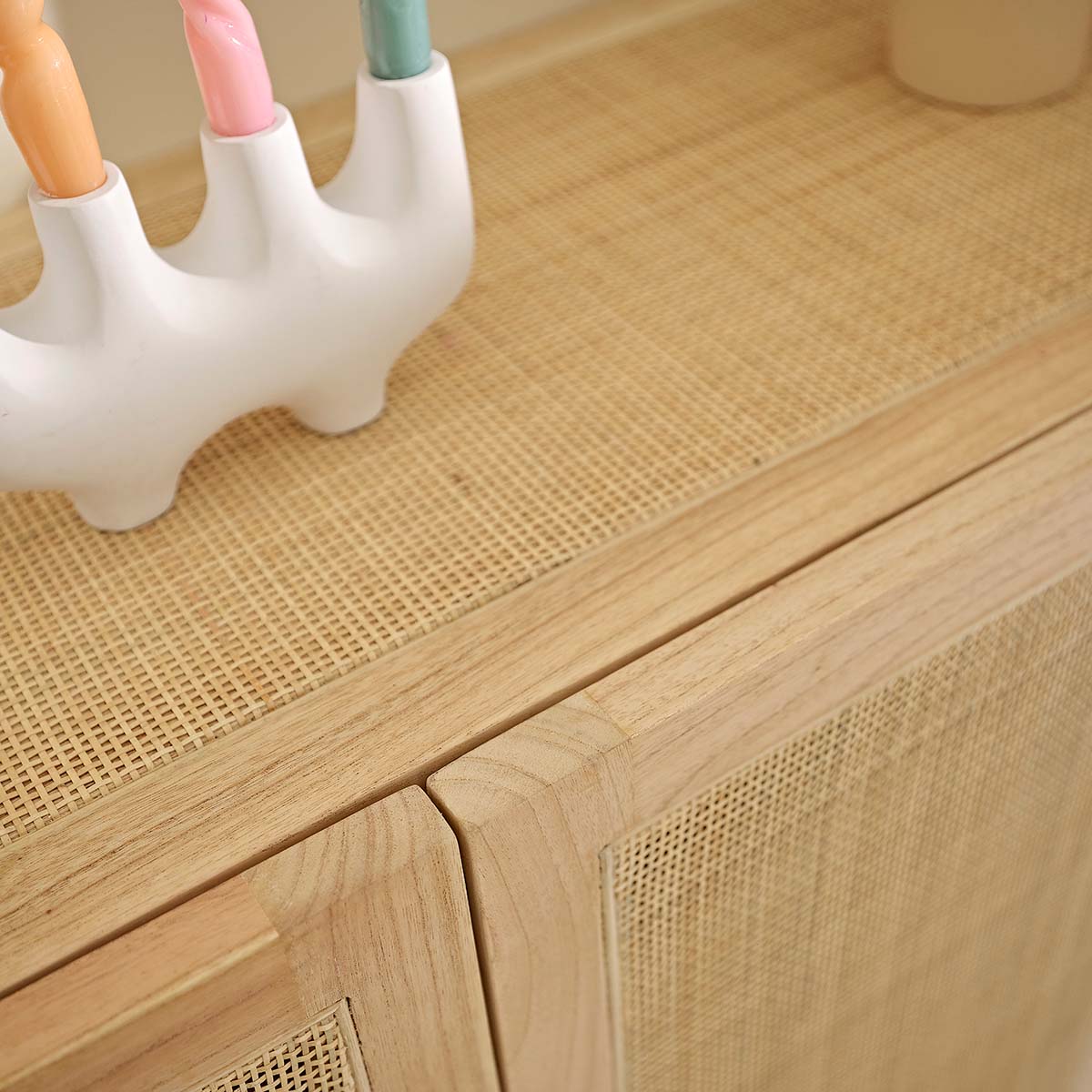 MAËL - Buffet en mindi massif et cannage 190 cm