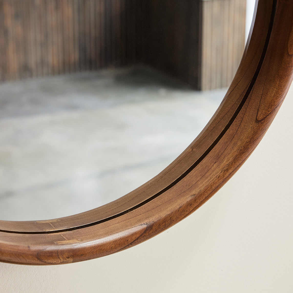 TRINIDAD - Miroir en mindi massif finition noyer rond Ø50 cm