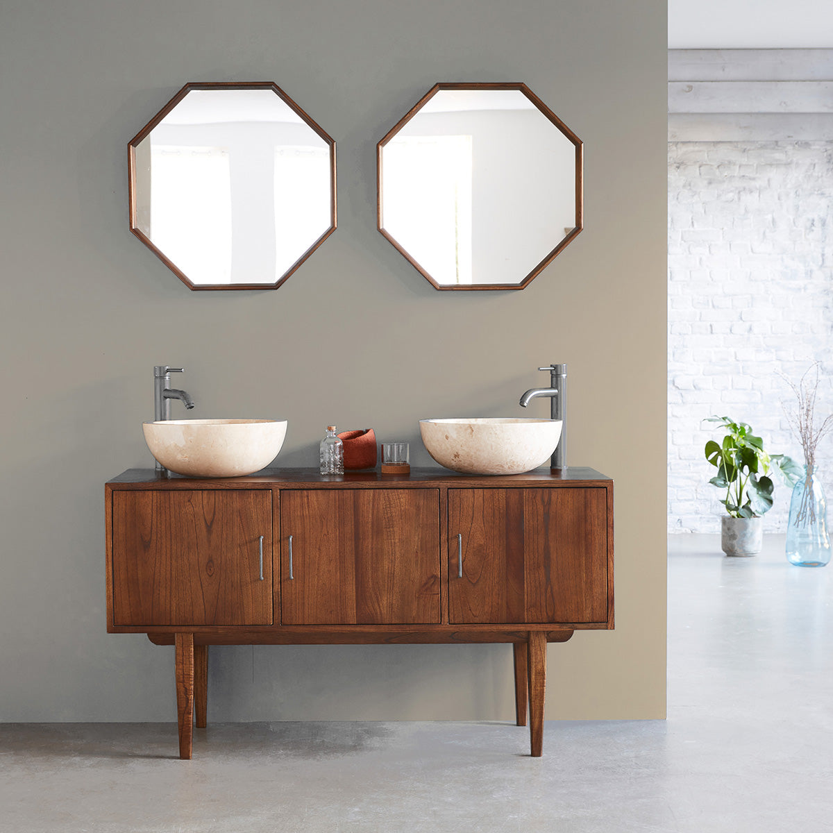 VINTAGE - Meuble de salle de bain en mindi massif 135 cm