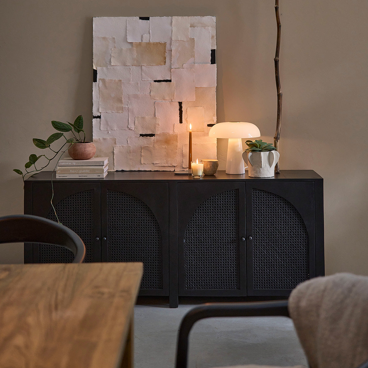 ZULMA - Buffet en manguier massif et cannage noir 175 cm