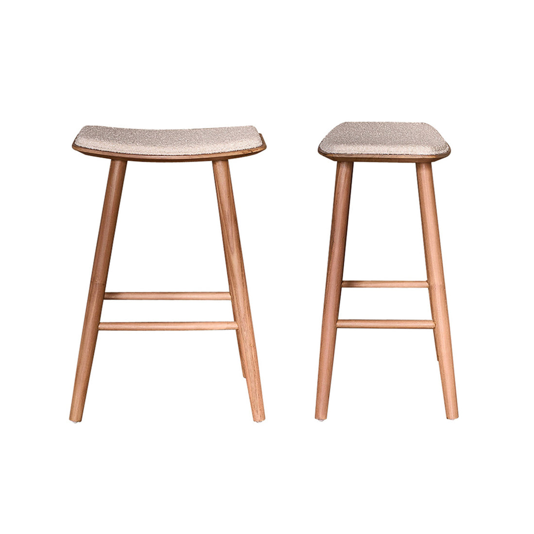 AMBRE - Lot de 2 tabourets de bar en teck massif assise bouclette 65 cm