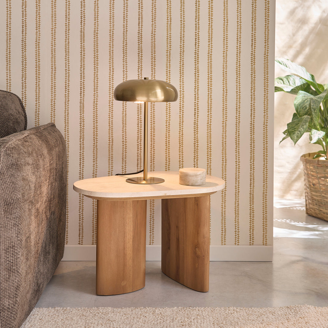 CALMA - Table d'appoint en teck massif et marbre organique