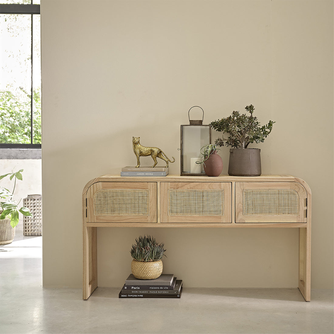 MAËL - Console en mindi massif et cannage 140 cm