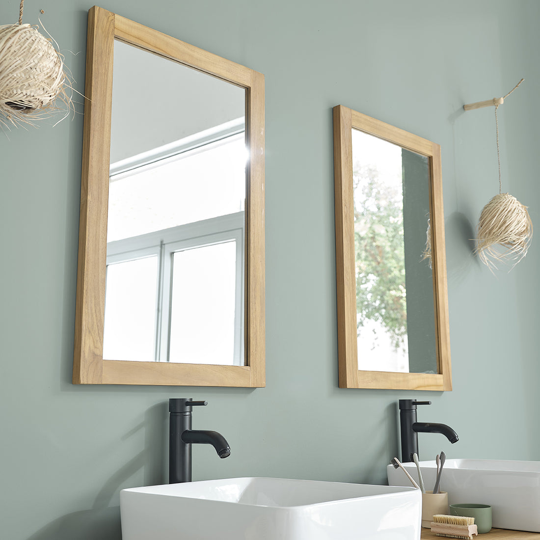 Miroir en teck massif rectangulaire 80x50 cm