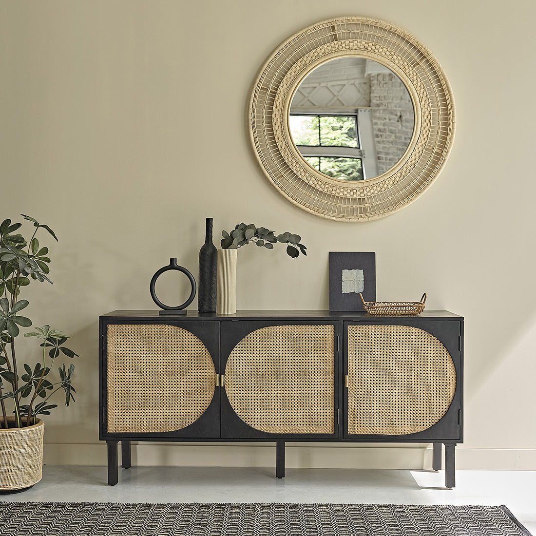 ZULMA - Buffet en manguier massif et cannage 160 cm