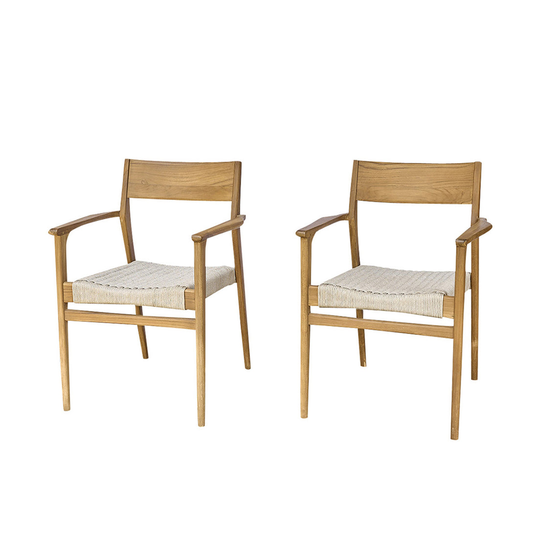 LIVIE - Fauteuil de jardin en teck massif et cordage beige (lot de 2)