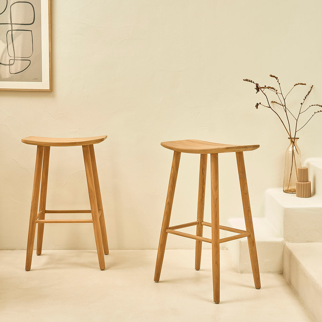 AMBRE - Lot de 2 tabourets en teck massif 75 cm