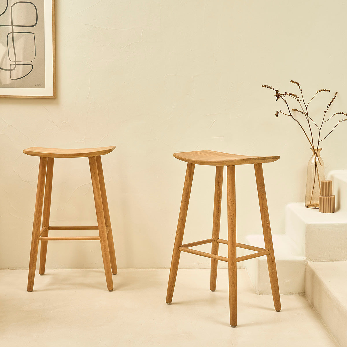 AMBRE - Lot de 2 tabourets en teck massif 75 cm