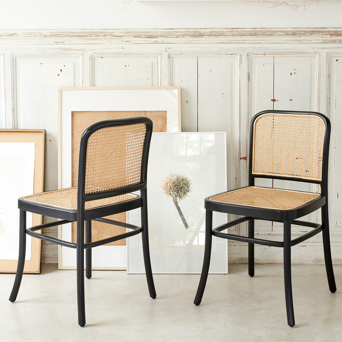 ARON - Chaise en acajou massif et cannage