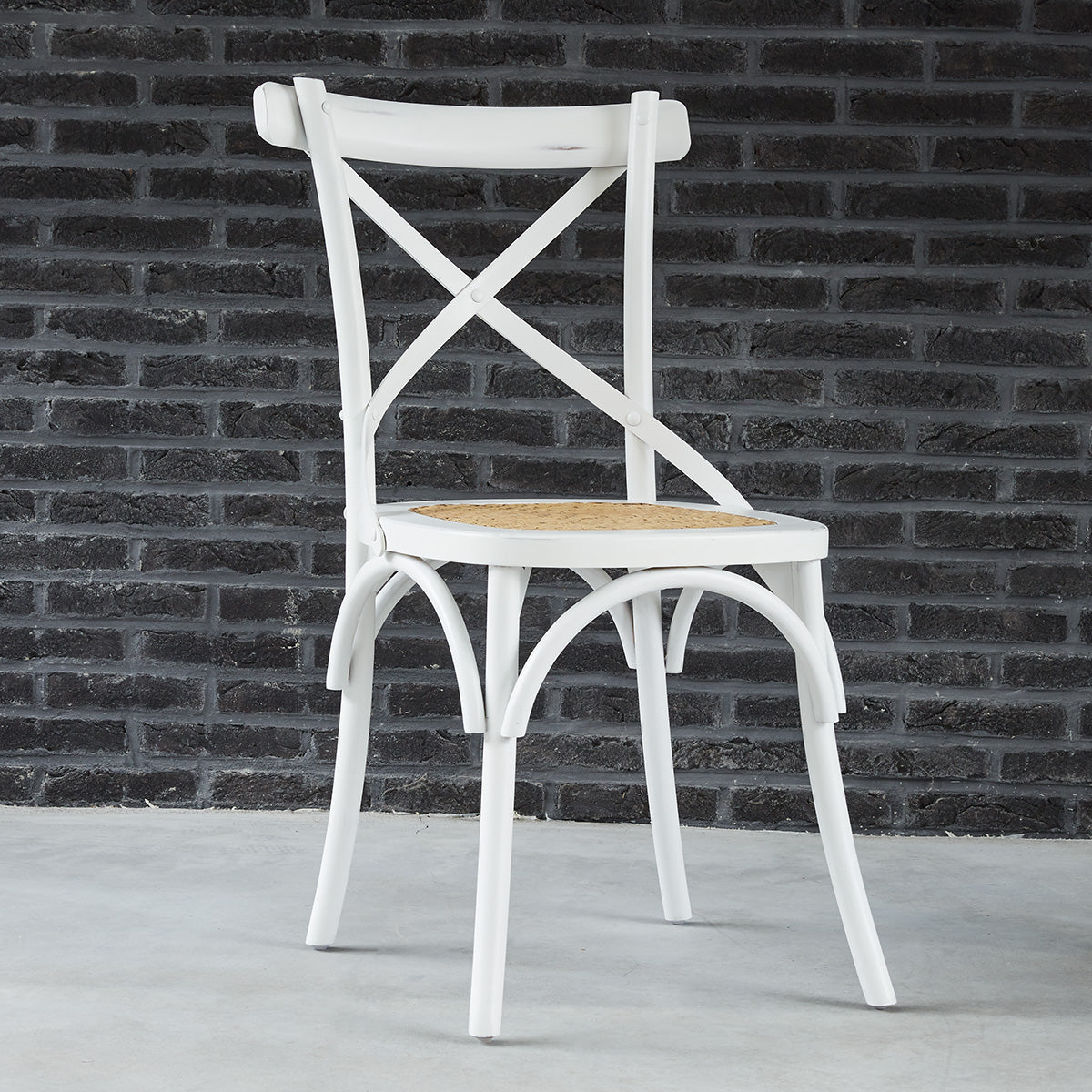 LONDRES - Chaise bistrot en acajou massif et rotin blanche