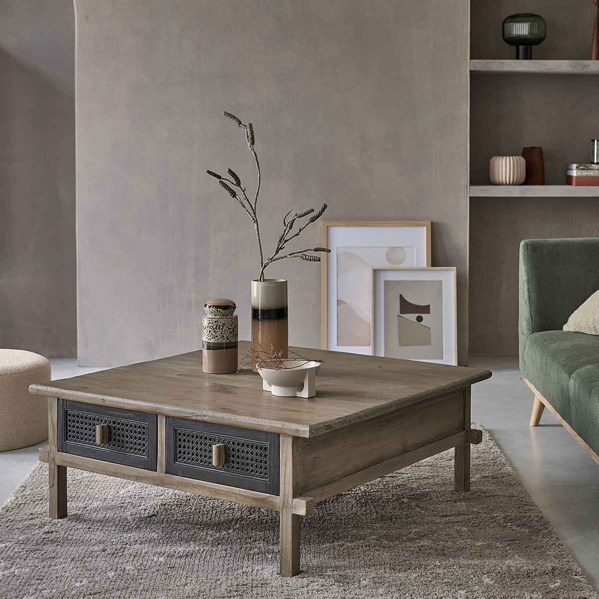 JUNKO - Table basse en bois recyclé massif 100 cm