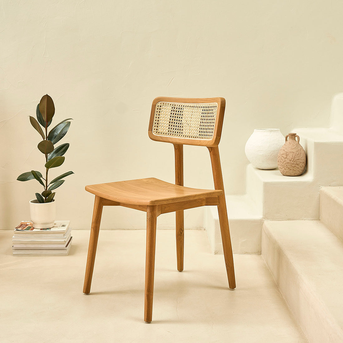 SIXTINE - Chaise en teck massif et cannage