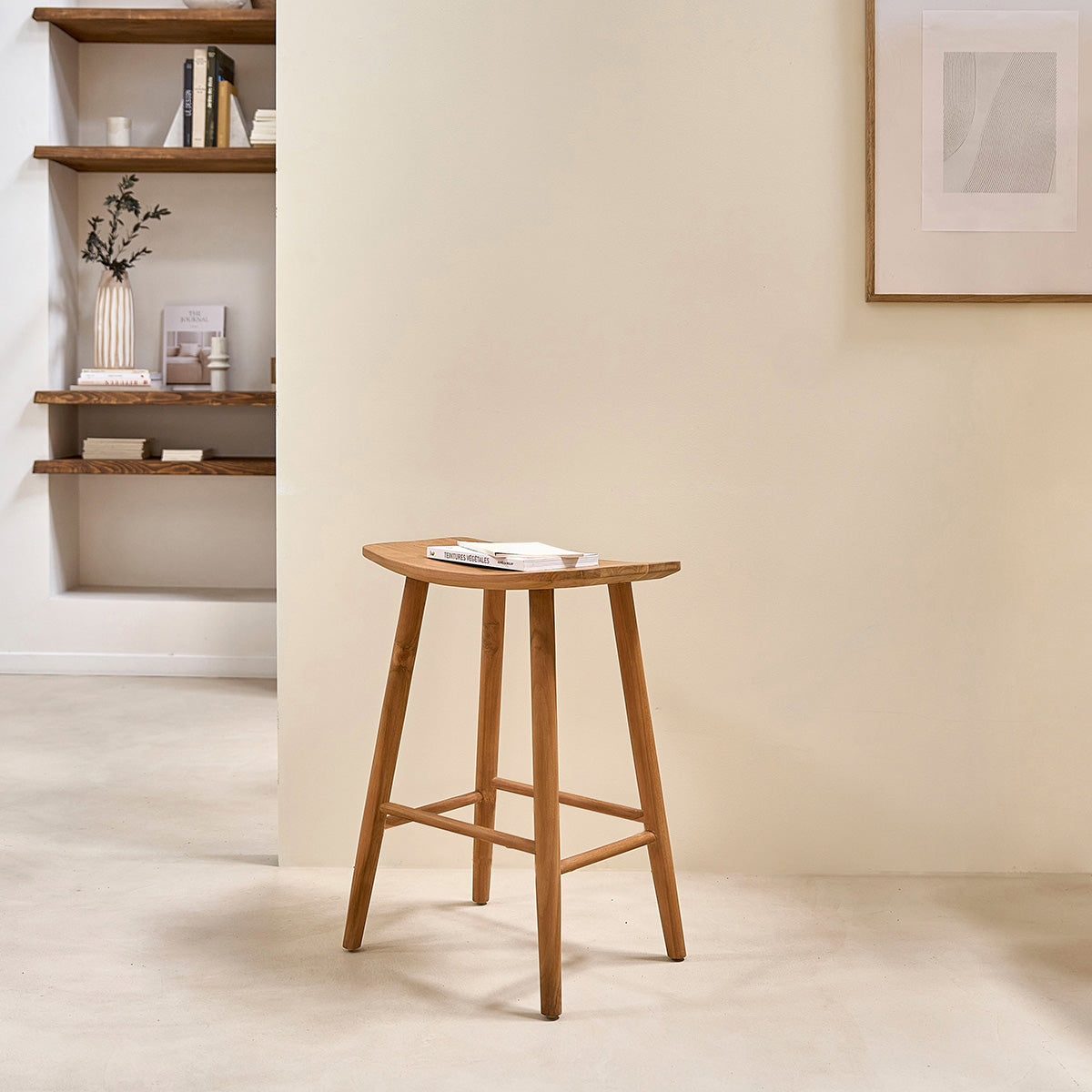 AMBRE - Lot de 2 tabourets de bar en teck massif 65 cm