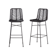 Lot de 2 tabourets de bar en rotin et métal noirs