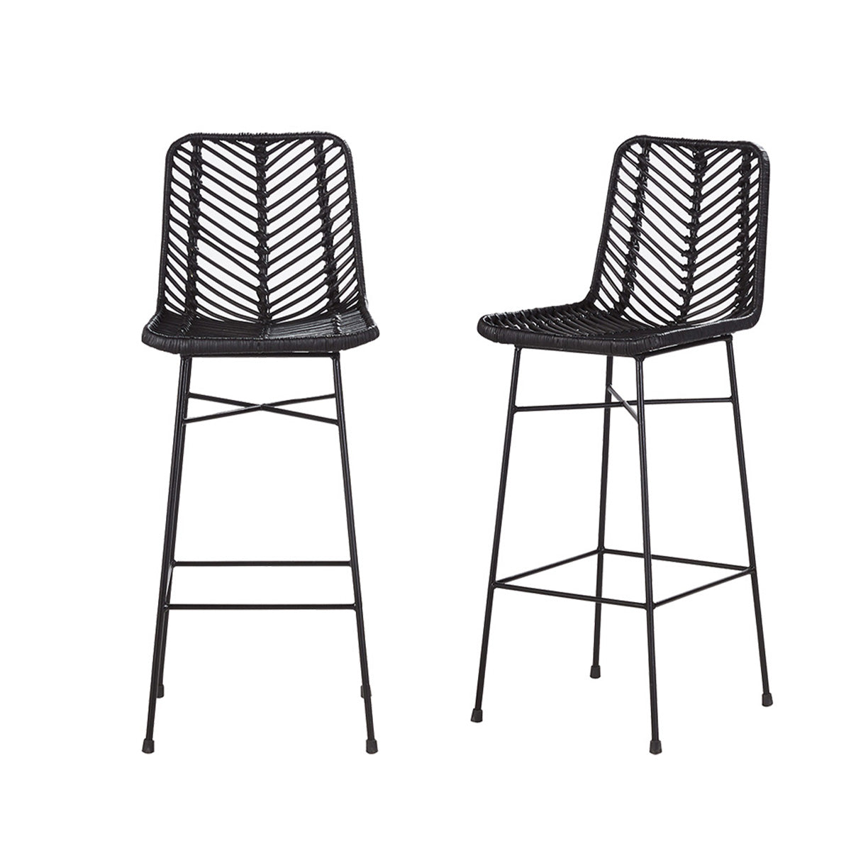 BOHEMA - Lot de 2 tabourets de bar en rotin et métal noirs