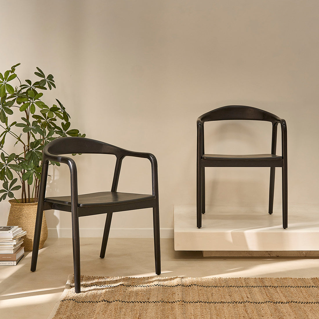 AMBRE - Lot de 2 chaises en teck massif noire