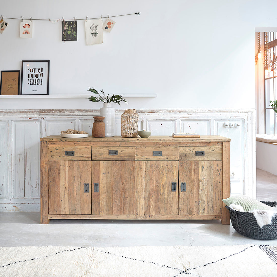CARGO - Buffet en teck massif recyclé 200 cm
