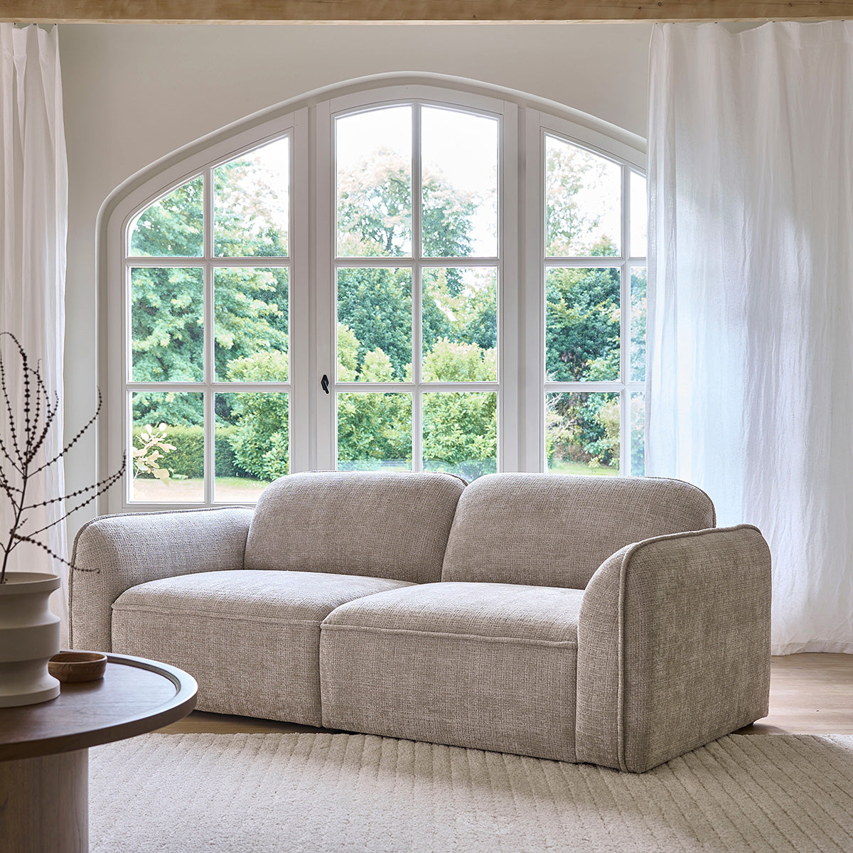 HECTOR - Canapé droit 3 places en velours texturé beige