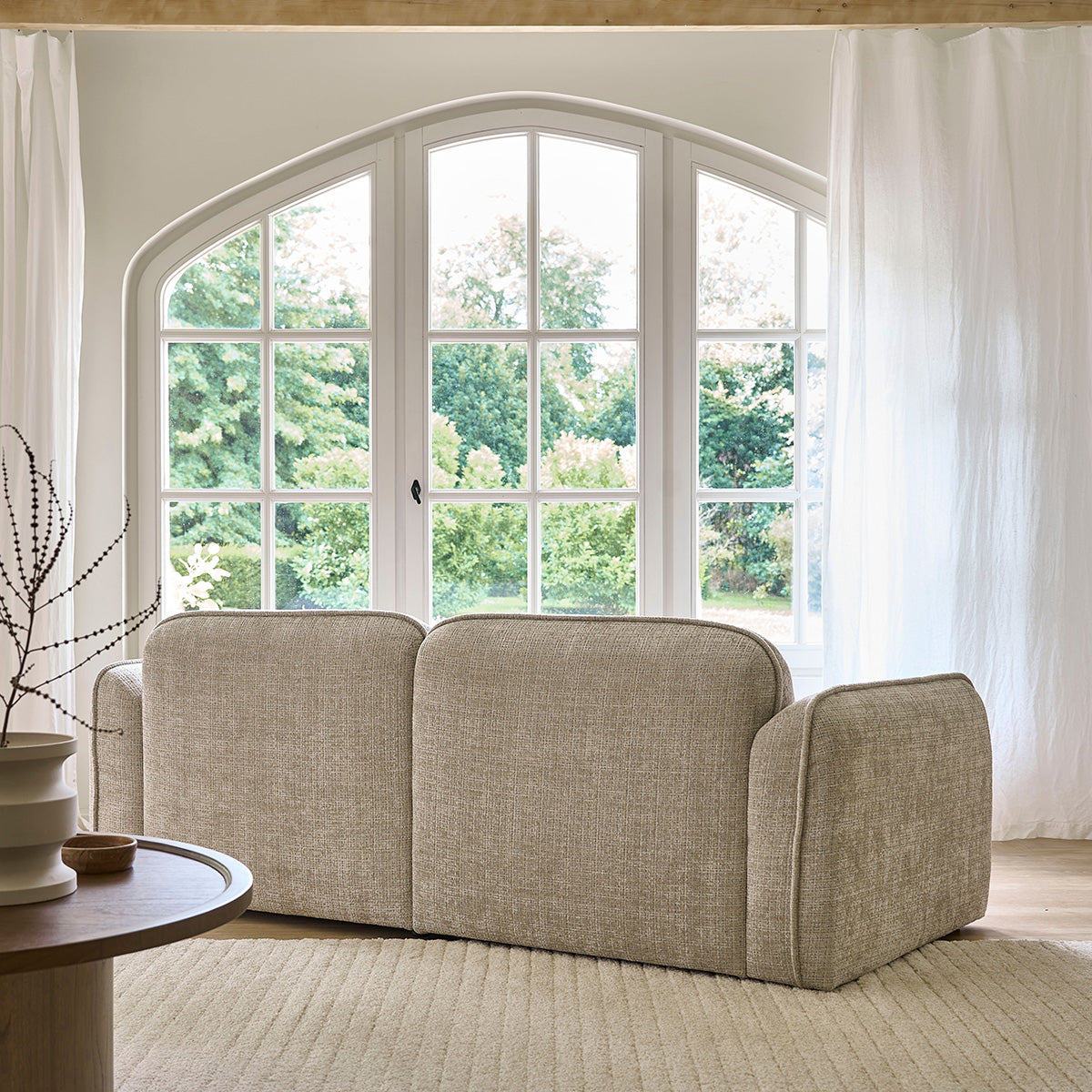 HECTOR - Canapé droit 3 places en velours texturé beige