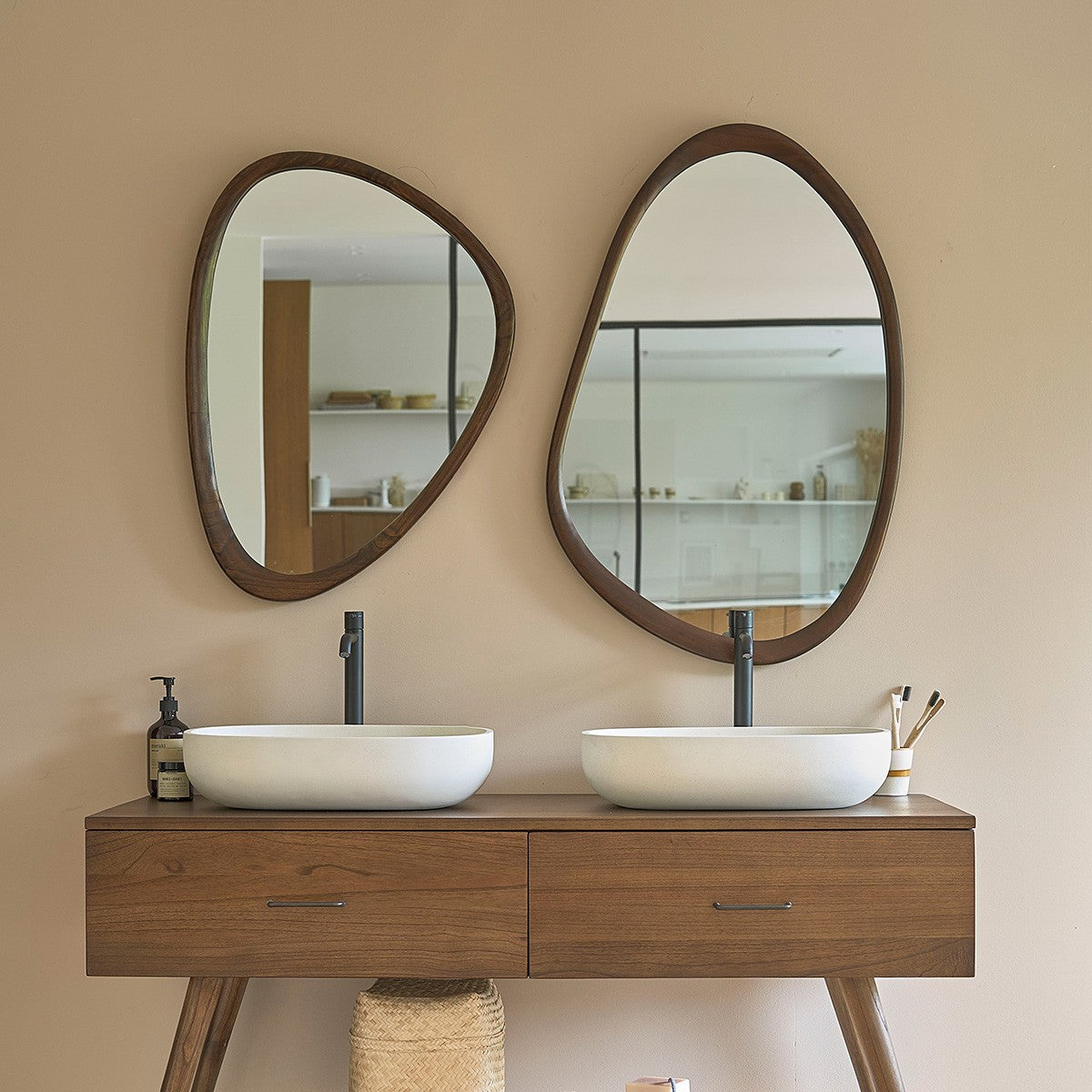 VINTAGE - Miroir en mindi massif finition noyer 90x60 cm
