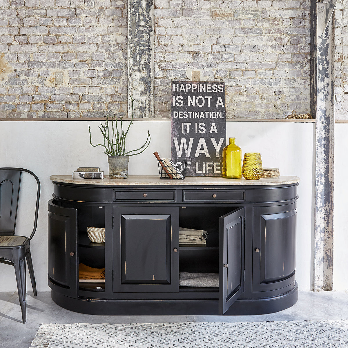 BASTIDE - Buffet en acajou et teck massif 180 cm noir
