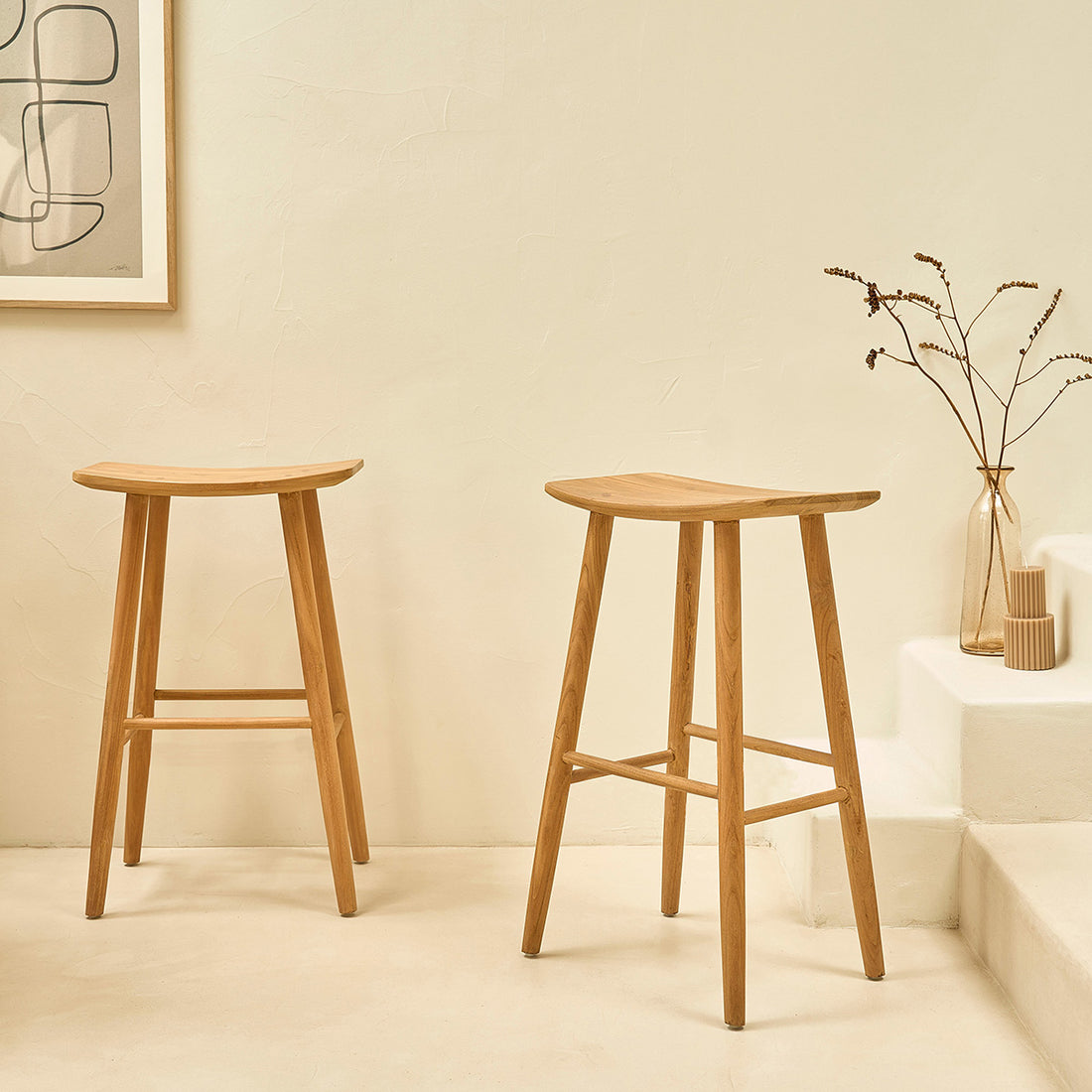 AMBRE - Lot de 2 tabourets en teck massif 75 cm