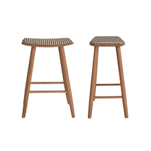 Lot de 2 tabourets en teck massif et assise à rayures 65 cm